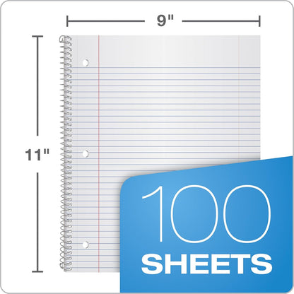 Oxford Spiral Notebooks, 1 Subject, College Ruled Paper, Durable Plastic Cover, 100 Sheets, Durable Divider Pocket, 3-Hole Punch, 3 Pack, Red, Black and Blue (10390)