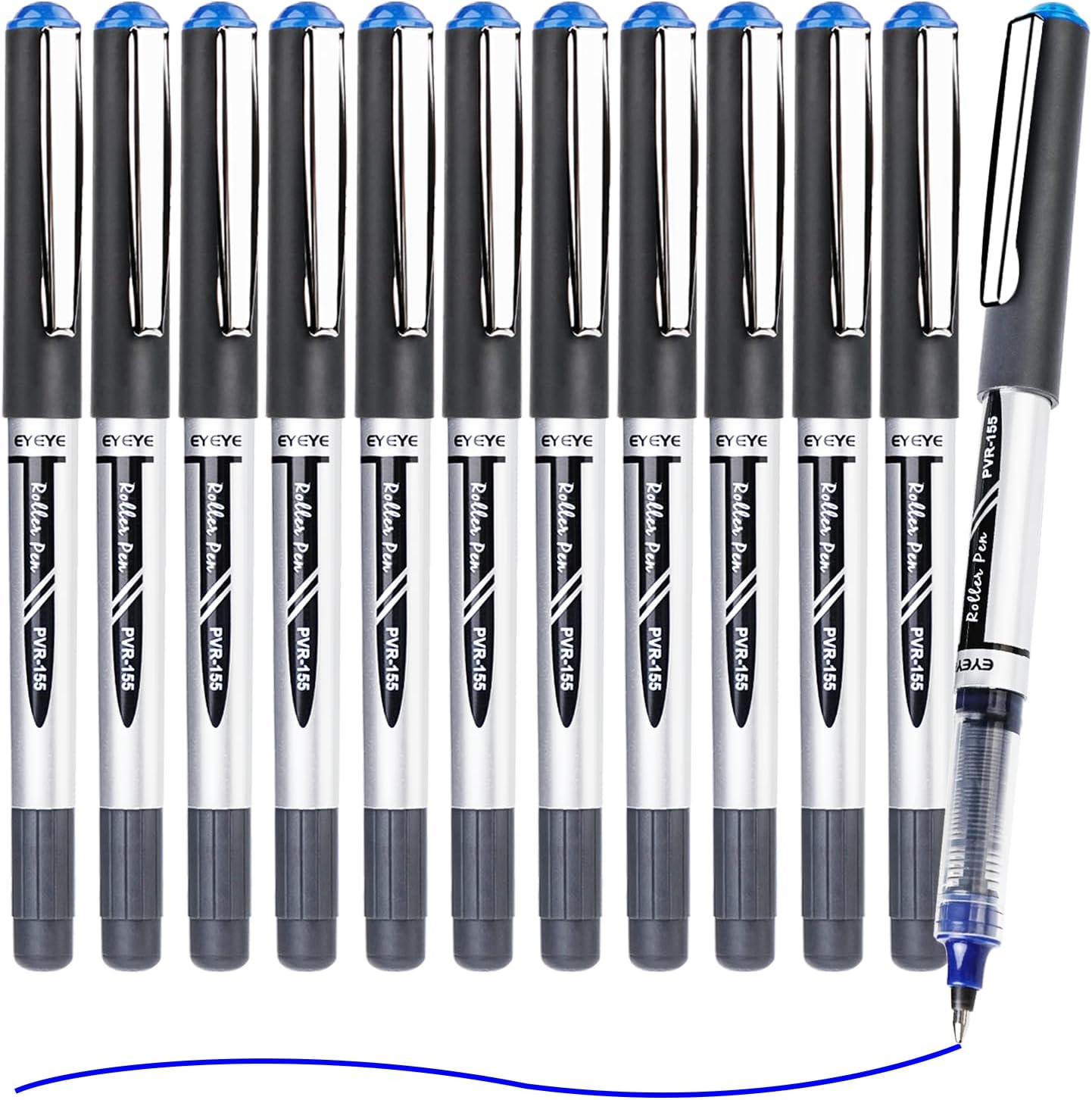 EYEYE Black Rollerball Pens 12 Pack, 0.7mm Medium Point Roller Ball Pen Quick Dry, Liquid Ink Pens Fine Point Smooth Writing Pen for Journaling, Note Taking, Office, School Supplies