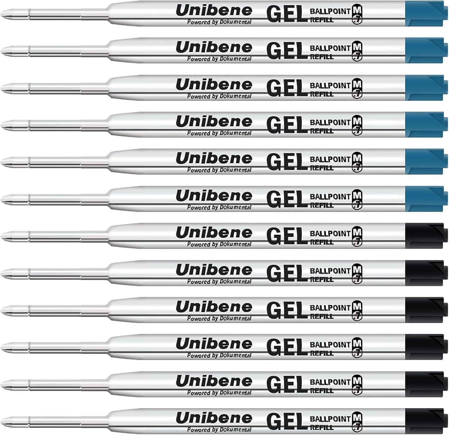 Unibene Parker Compatible Gel Ink Ballpoint Refills 12 Pack,0.7mm Medium Point-Black, Smooth Writing Replaceable German Ink Tactical Pen Refills for Parker Ballpoint/UZI Pen