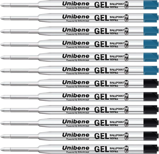 Unibene Parker Compatible Gel Ink Ballpoint Refills 12 Pack,0.7mm Medium Point-Black, Smooth Writing Replaceable German Ink Tactical Pen Refills for Parker Ballpoint/UZI Pen