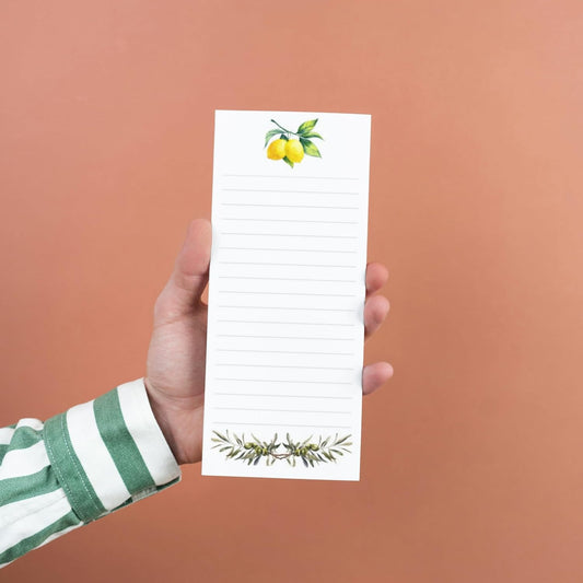 Lemon & Olive Branch To-Do List Notepad – Slim Vertical Memo Pad for Grocery Lists, Daily Notes & Kitchen Planning
