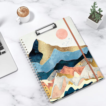 Rimilak Spiral Clipboards Folio with Refillable Lined Notepad, 14.5 x 9.8 In, Hardcover Cover with 5 Interior Pockets, Elastic Band and Pen Loop Series. Cute Stylish Clipfolio, Daisy Flower