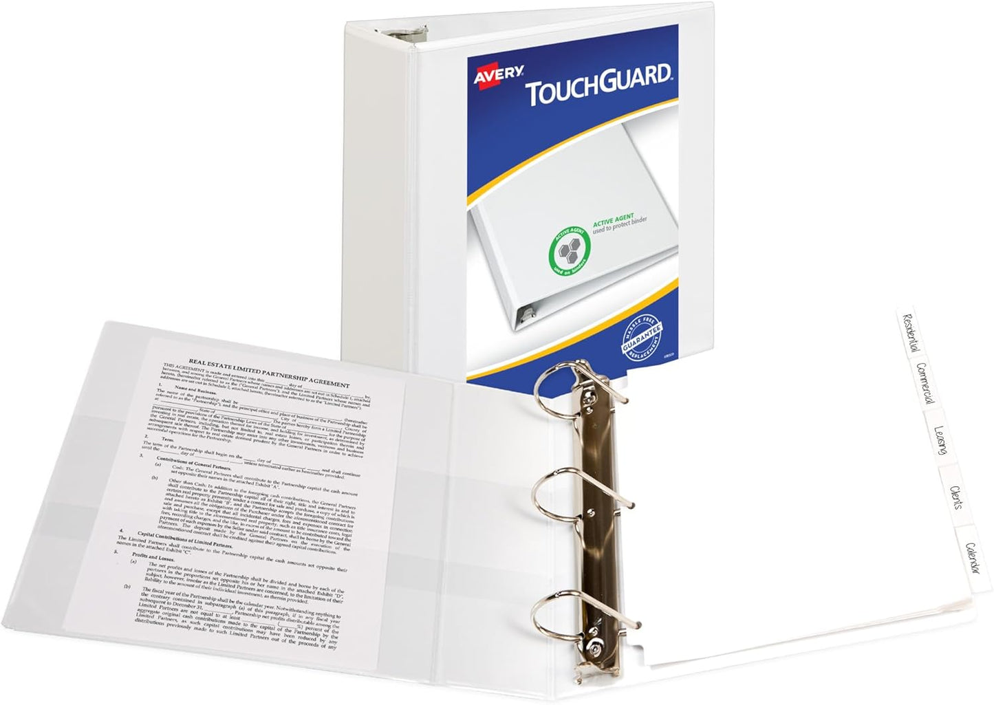 Avery TouchGuard Protection 3 Ring Binder, Customizable Cover, 1.5 Inch Slant Rings, 1 White Binder (17142)