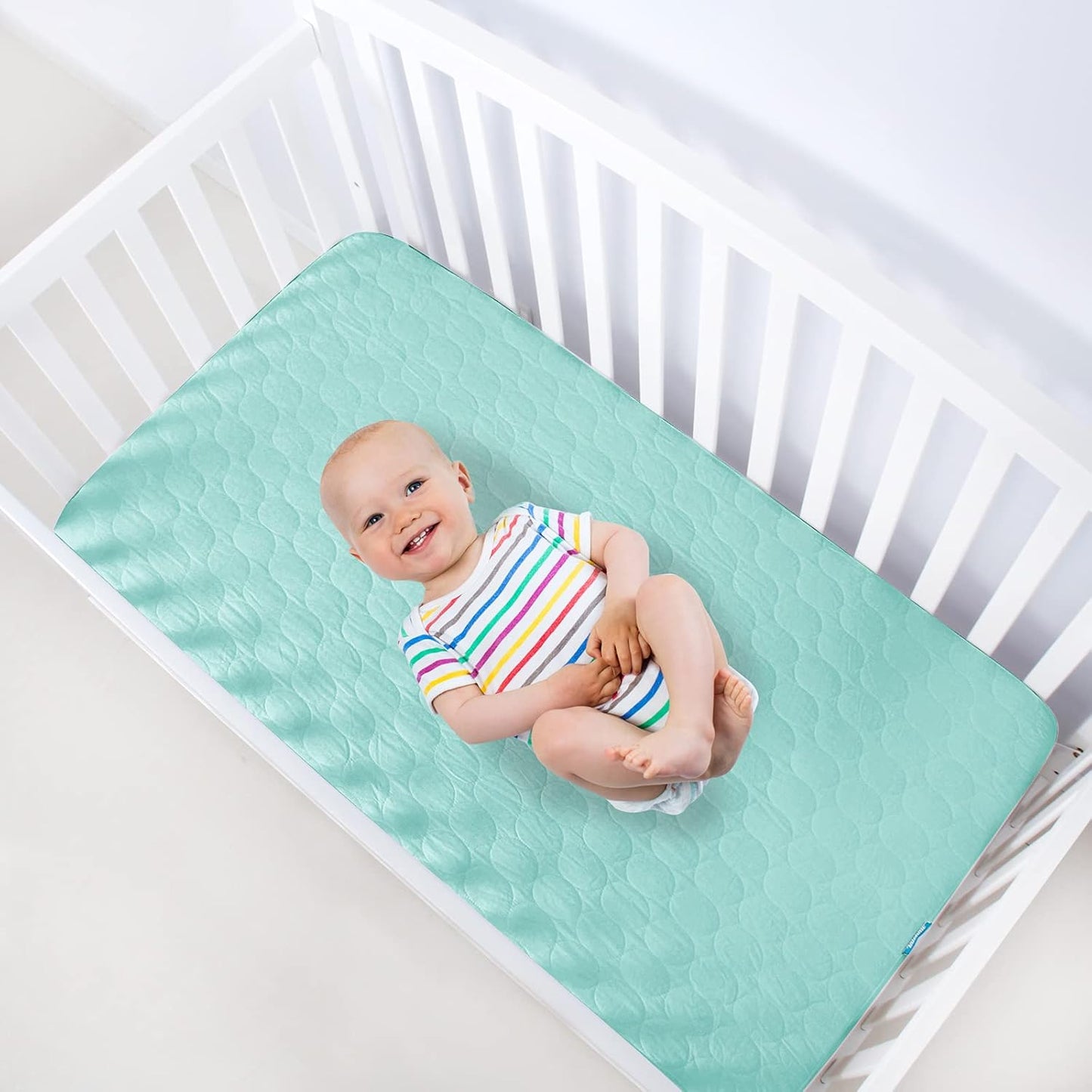 Crib Mattress Protector Sheets Waterproof 2 Pack, Quilted Crib Mattress Pad Cover Fitted Fits for Toddler Bed Mattress, White, 52” x 28”