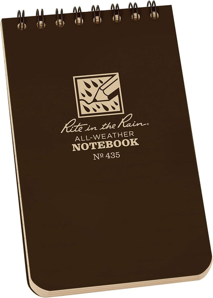 Rite in the Rain Weatherproof Top Spiral Notebook, 3" x 5", Black Cover, Universal Pattern, 3 Pack (No. 735-3X)