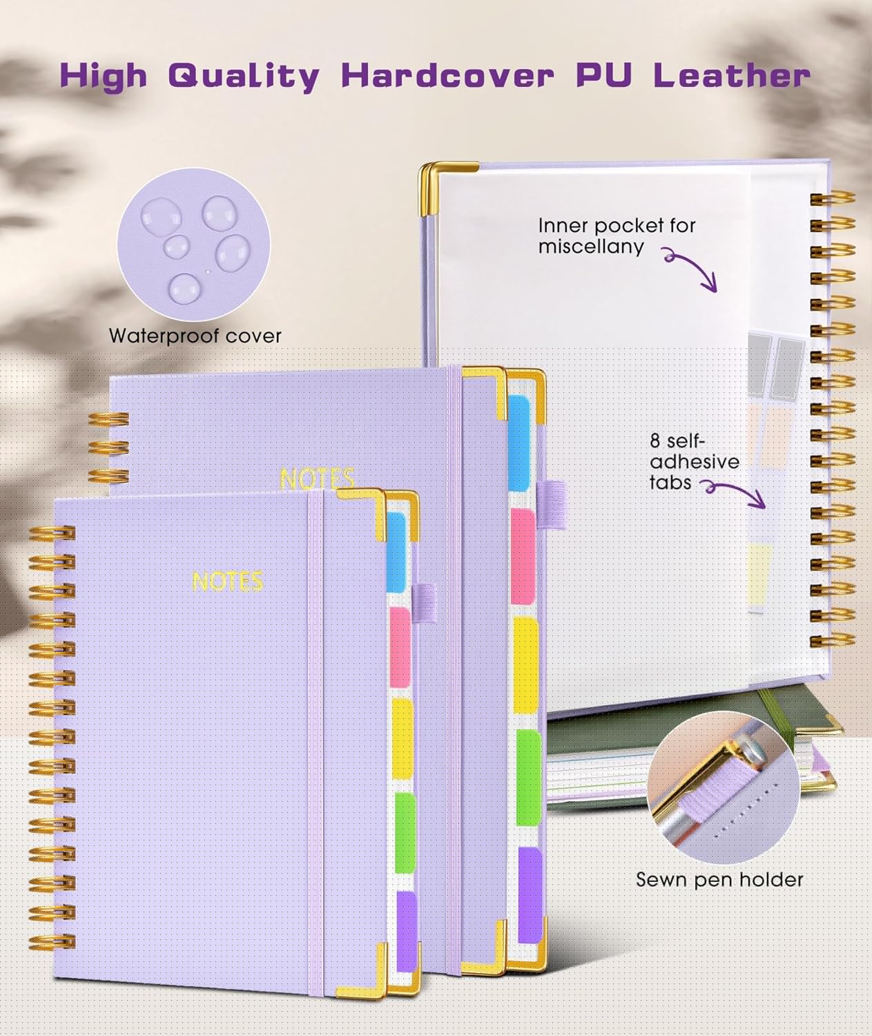 Hardcover Spiral Notebook Journal with Removable Dividers Tabs, 300 Pages Leather 5 Subject Notebook College Ruled, 8"x10" Large B5 Notebooks for Work School Note taking, Lined Journal for Women, Pink