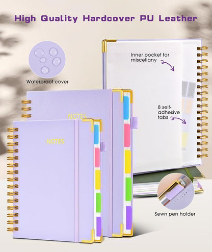 Hardcover Spiral Notebook Journal with Removable Dividers Tabs, 300 Pages Leather 5 Subject Notebook College Ruled, 8"x10" Large B5 Notebooks for Work School Note taking, Lined Journal for Women, Pink