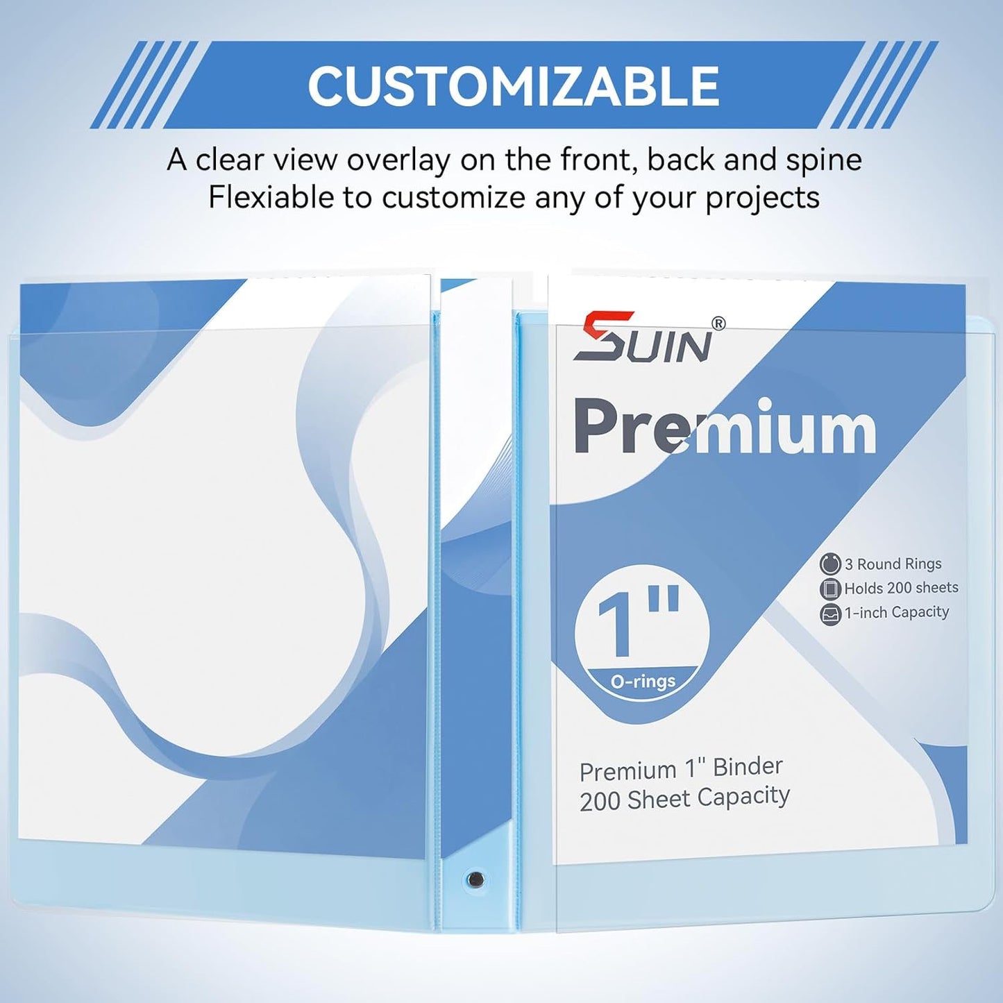 SUIN 1 Inch 3 Ring Binder, Clear 1'' View Presentation Binders with 2 Pockets, Fits 8.5 x 11 Letter Size, Durable Polypropylene, Non-Stick & PVC-Free for School, Office & Home (Orange)