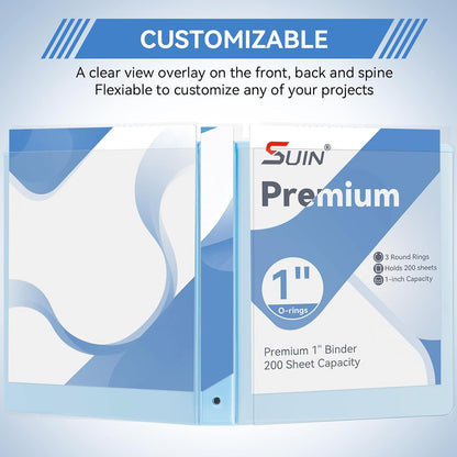 SUIN 1 Inch 3 Ring Binder, Clear 1'' View Presentation Binders with 2 Pockets, Fits 8.5 x 11 Letter Size, Durable Polypropylene, Non-Stick & PVC-Free for School, Office & Home (Orange)