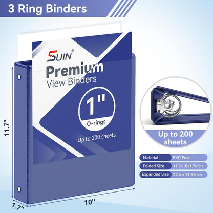 SUIN 1 Inch 3 Ring Binder, Clear 1'' View Presentation Binders with 2 Pockets, Fits 8.5 x 11 Letter Size, Durable Polypropylene, Non-Stick & PVC-Free for School, Office & Home (Orange)