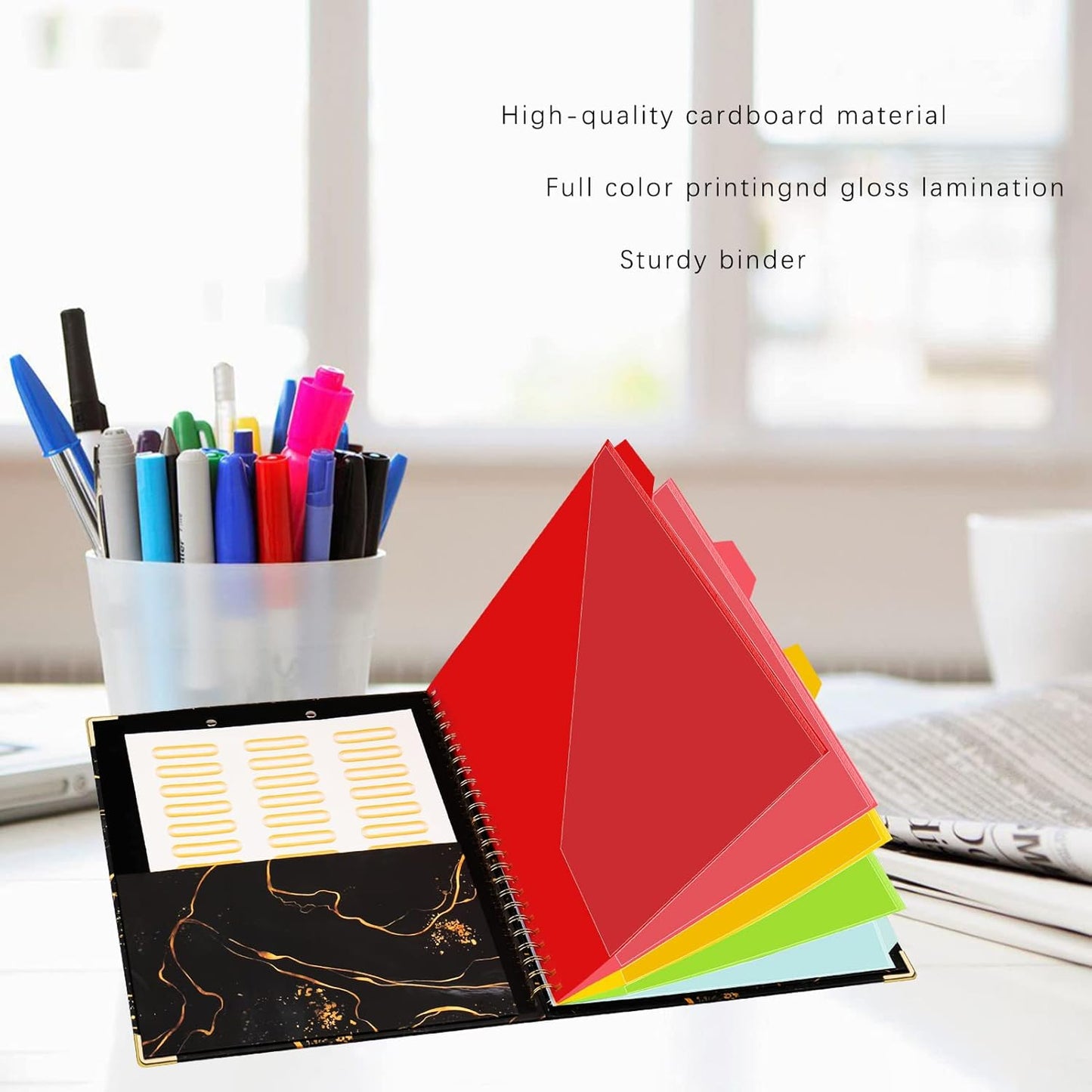 Foldable Spiral Clipboard Folio with Refillable Lined Notepad,5 Plastic Folders with 10 Pockets,Storage Clipboard Folder with Labels,Clipboards with Storage for Office Planner Clip Board-Pale Blue