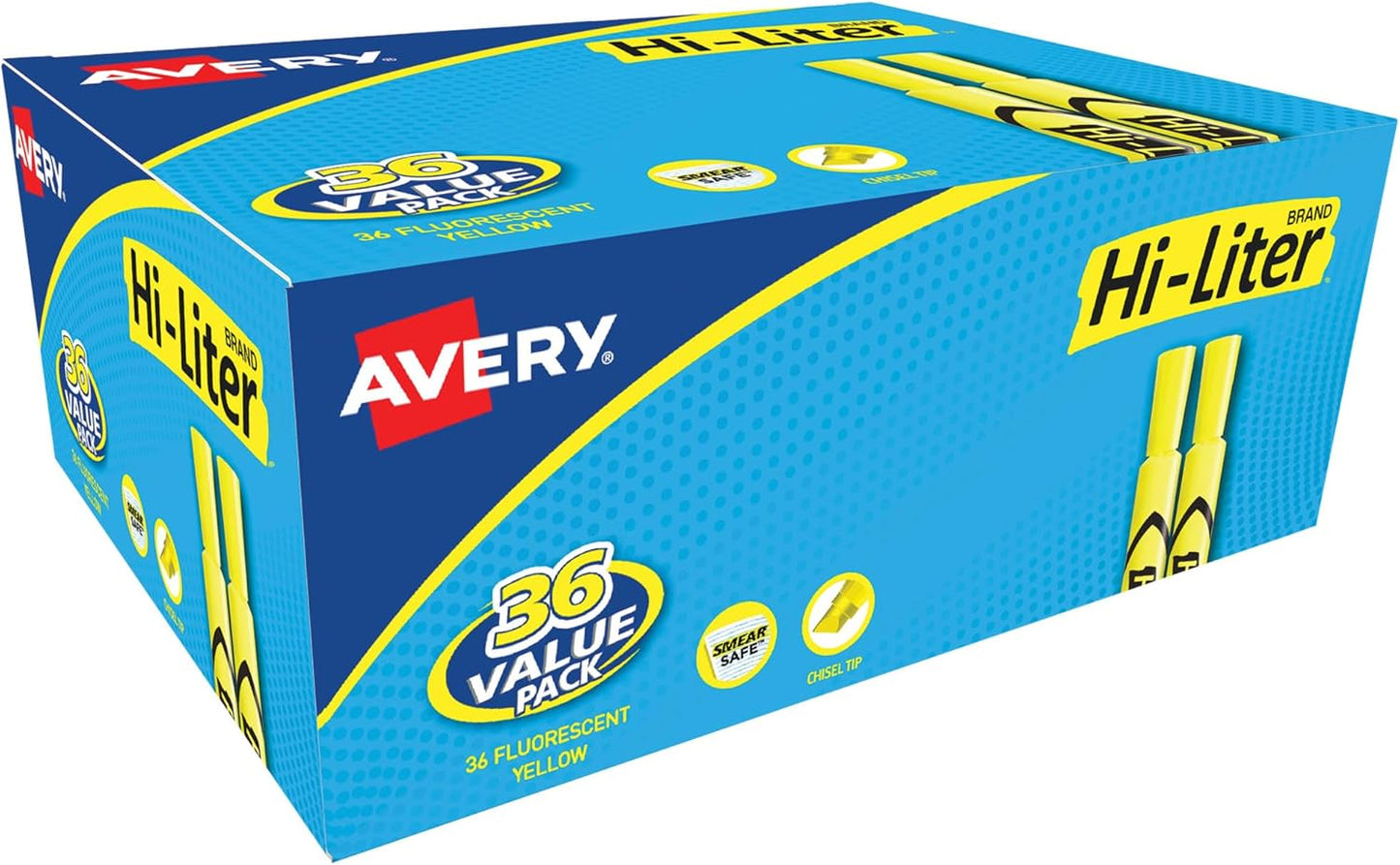 Avery Hi-Liter Desk-Style Highlighters, Smear Safe Ink, Chisel Tip, 12 Fluorescent Yellow Highlighters (24000)