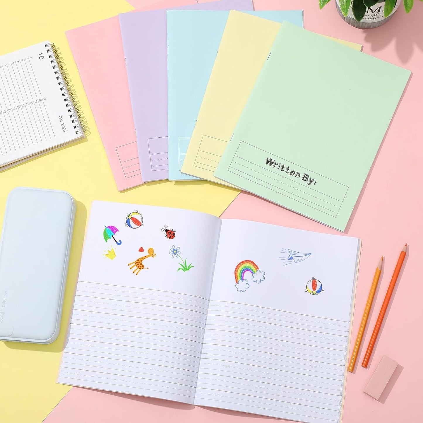 Henoyso 12 Pcs Primary Composition Notebook K-2 Primary Journal, Notebook for Kids Supplies, Bulk Blank Writing Book for Kid to Write Draw Journal 60 Page (9.8″ X 7.5″,Light Color)
