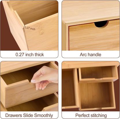 Charmewooden Bamboo Desk Organizer With Drawers Countertop Drawers Counter Storage Box Corner Desk Organizer for Home Office No Assembly Required (3 Drawers)