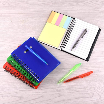 Coopay 4 Pieces Spiral Notebook Steno Pocket Notepad with Pen in Holder and Sticky Notes, Page Marker Index Tabs Flags Making Plans Writing Memos Office School Supplies (Yellow, Blue, Purple, Green)