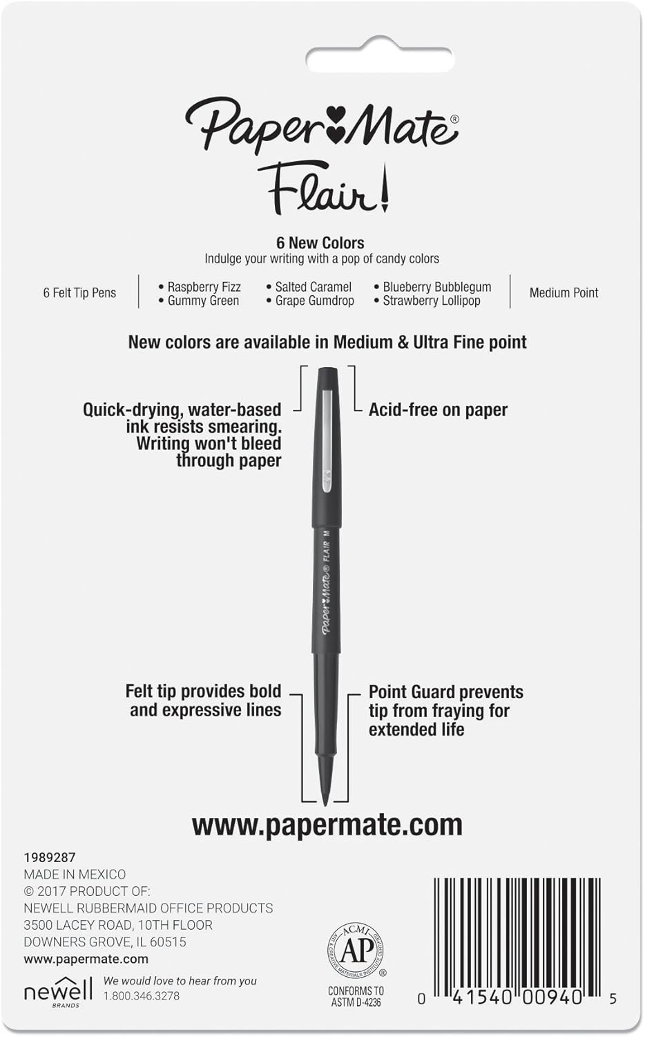 Paper Mate Flair Felt Tip Pens, Medium Point (0.7mm), Limited Edition Candy Pop Pack, 6 Count