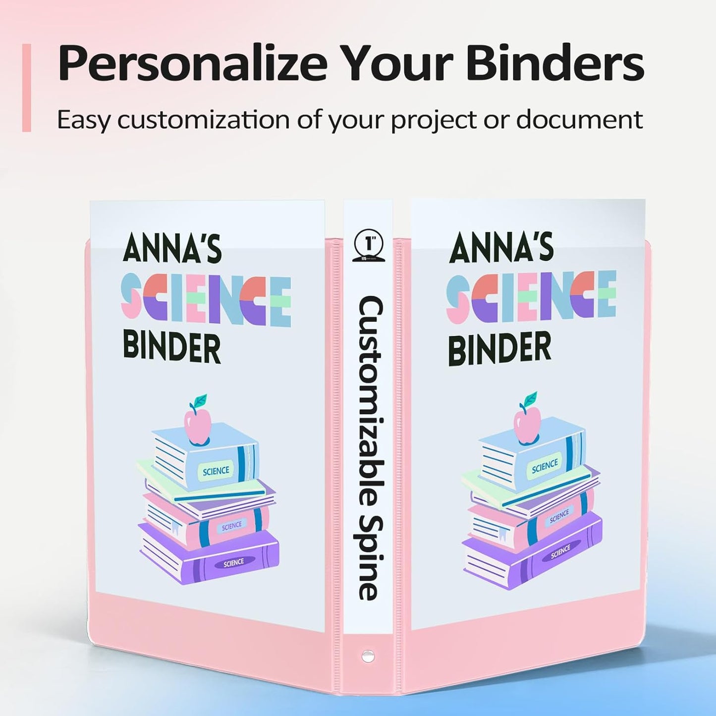 BinderX Extra Durable 3 Ring Binder, Round Rings 1 Inch Binder, Fits 175 Sheets of 8.5x11 Paper, Customizable View Cover with Inside Pockets, Cute 1" Binders, 1 Inch Binders 3 Ring, Pink