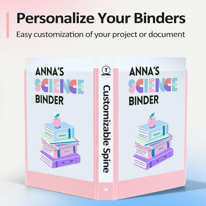 BinderX Extra Durable 3 Ring Binder, Round Rings 1 Inch Binder, Fits 175 Sheets of 8.5x11 Paper, Customizable View Cover with Inside Pockets, Cute 1" Binders, 1 Inch Binders 3 Ring, Pink