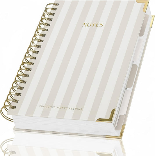 Aesthetic Thick Spiral Notebook With Tabs - Premium Journal For Women Size B5 - College Ruled Note Book With 300 Lined Pages and Dividers - Perfect For Writing And Staying Organized at Work or School