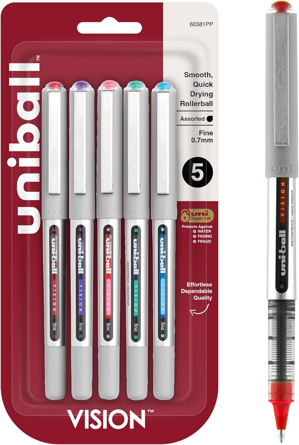 uni-ball Vision Stick Roller Ball Pens, Fine Point, Black Ink, Pack of 4