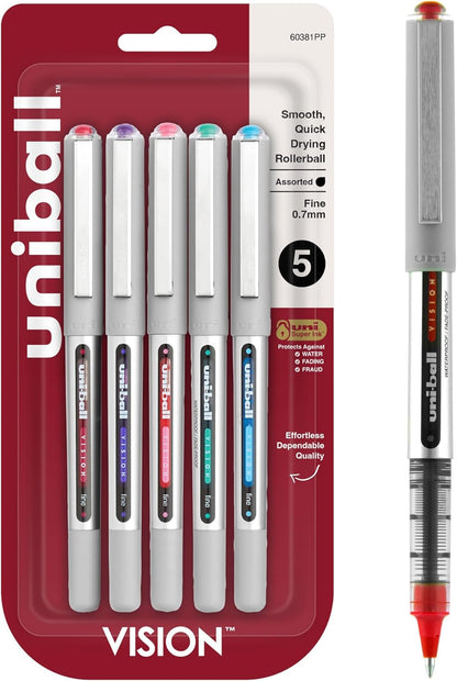 uni-ball Vision Stick Roller Ball Pens, Fine Point, Black Ink, Pack of 4