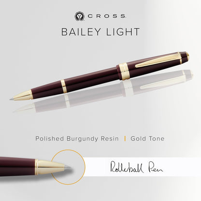 Cross Bailey Light Polished Blue Resin Rollerball Pen - Professional Pen for Effortless Writing - Journaling, Note-Taking & More - Black Ink - Easy Handling - Includes Gift Box