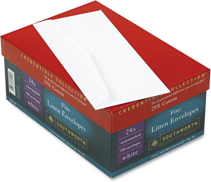 Southworth FSC Certified 55% Recycled 25% Cotton Linen Business Envelopes, #10 (4 1/8in x 9 1/2in), 24 Lb, Ivory, Box Of 250, J564-10