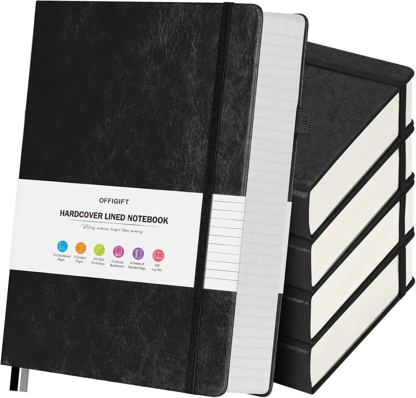 5 Pack College Ruled Notebook, 312 Numbered Pages Thick Notebooks Bulk, 100gsm No Bleed Paper Hardcover Leather Journal, Lined Journal Notebook Set for Women Men School Office, A5, Multicolor