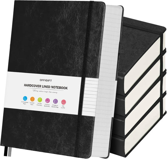 5 Pack College Ruled Notebook, 312 Numbered Pages Thick Notebooks Bulk, 100gsm No Bleed Paper Hardcover Leather Journal, Lined Journal Notebook Set for Women Men School Office, A5, Multicolor