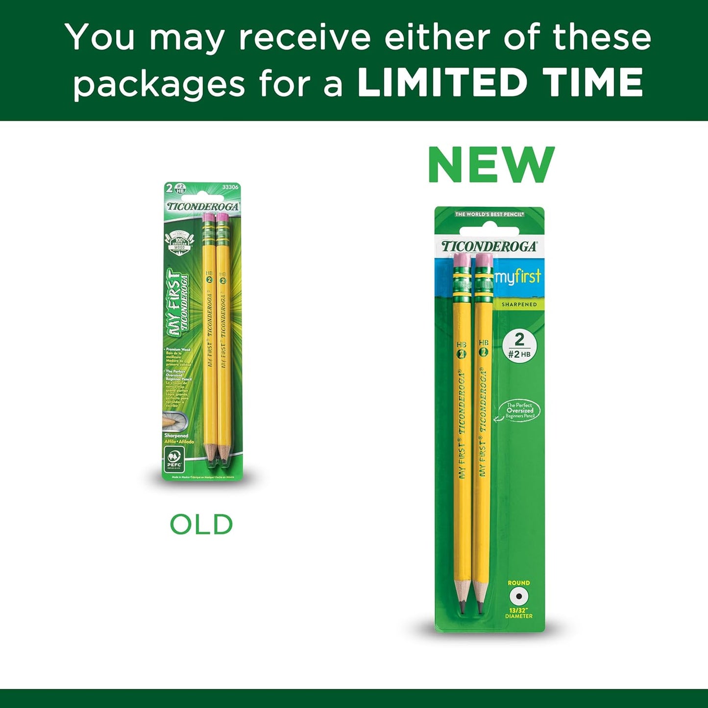 Ticonderoga My First Wood-Cased Pencils, Pre-Sharpened, 2 HB, Yellow, 12 Count