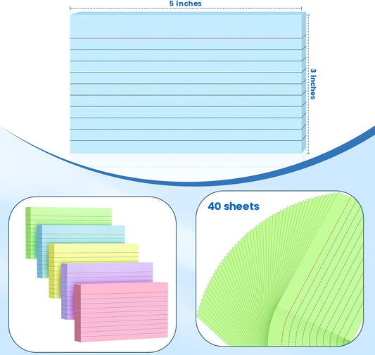 200 Count Index Cards 4x6 Inch, Colored Flash Card (40 Sheets Each), Note Taking for Students, Teachers, Professionals, Study Note Cards for Office Home School