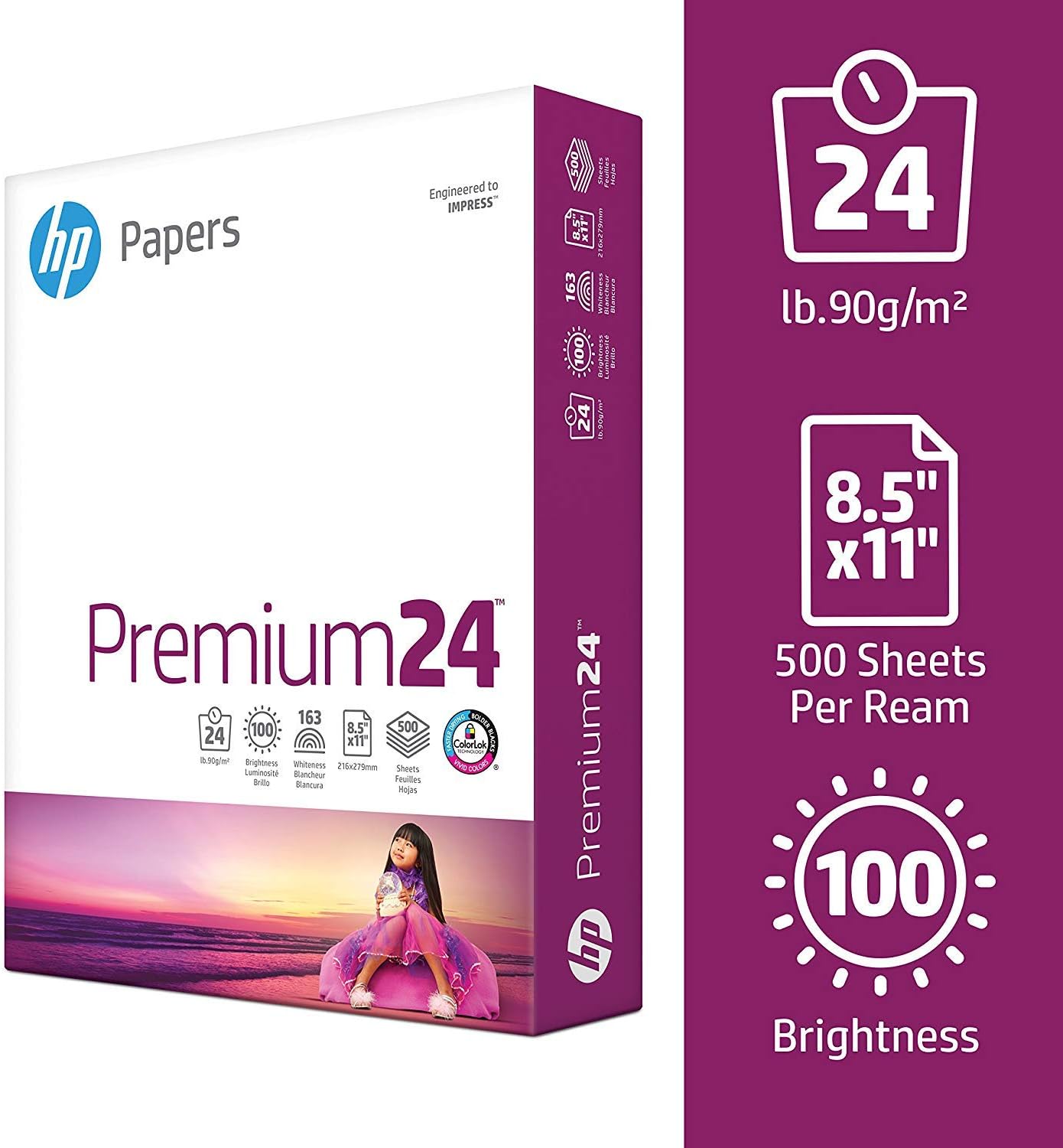 HP Printer Paper | 8.5 x 11 Paper | Premium 24 lb | 1 Ream - 500 Sheets | 100 Bright | Made in USA - FSC Certified | 112400R