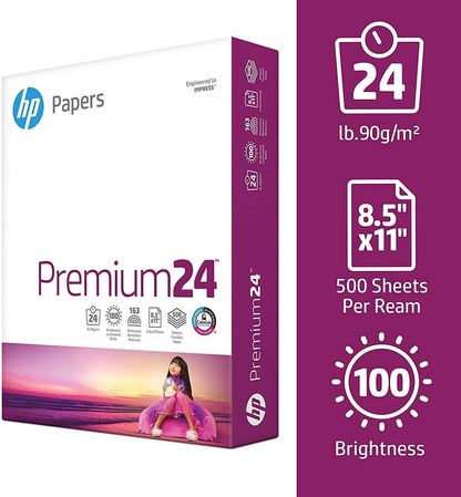 HP Printer Paper | 8.5 x 11 Paper | Premium 24 lb | 1 Ream - 500 Sheets | 100 Bright | Made in USA - FSC Certified | 112400R