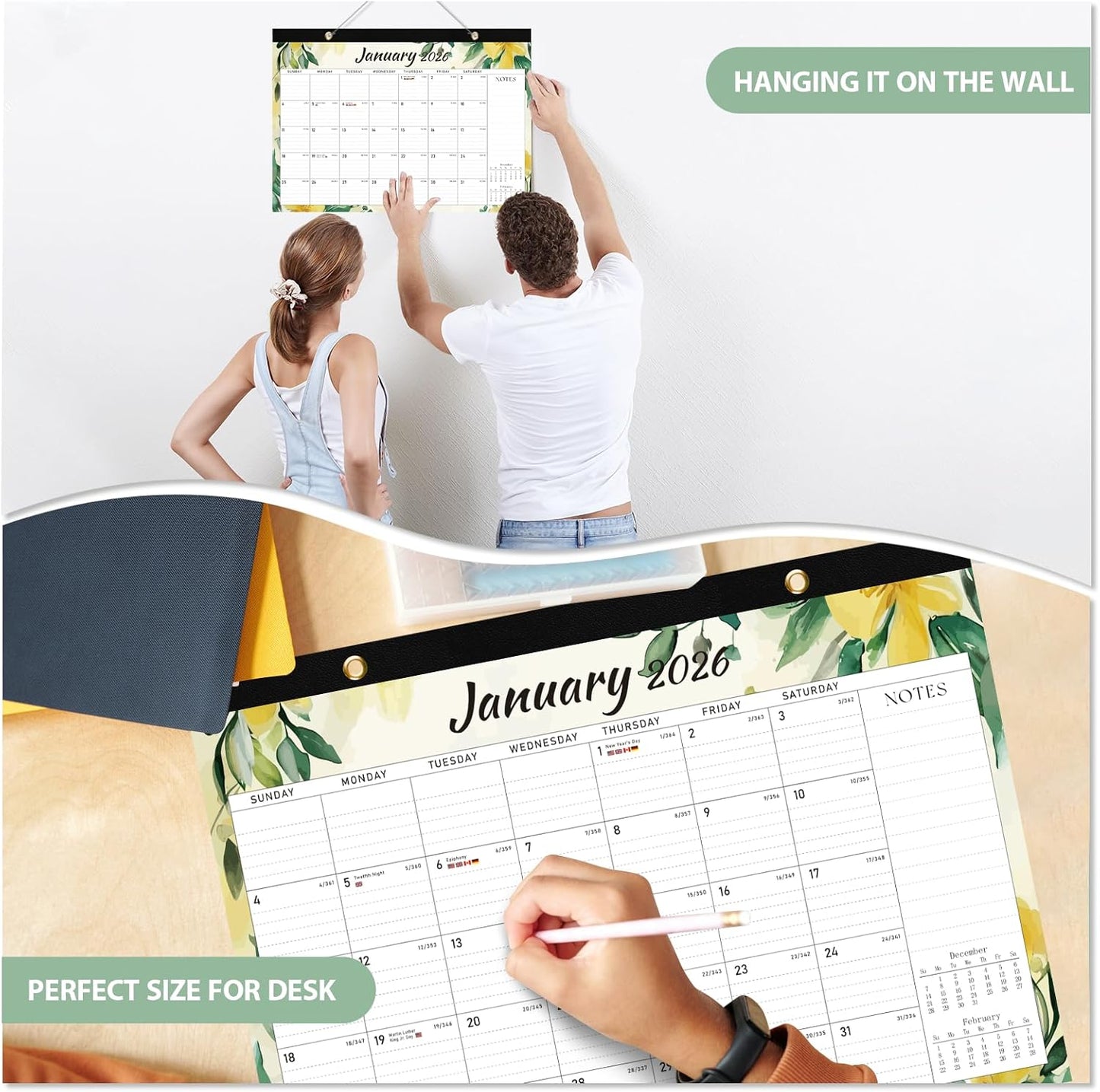 2026 Desk Calendar, Large Desktop/Wall Monthly Calendar (Jan. 2026 - Jun. 2027) 17'' x 12'' School Year Desk Planner for Teacher Family School Office Supplies