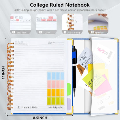 Hardcover Spiral Notebook College Ruled, 8"x10" Leather Journal Notebook with Magnetic Closure, 300 Pages 5 Subject Notebook with Dividers Tabs Journal for Women Men, Work, School(Rose Red)