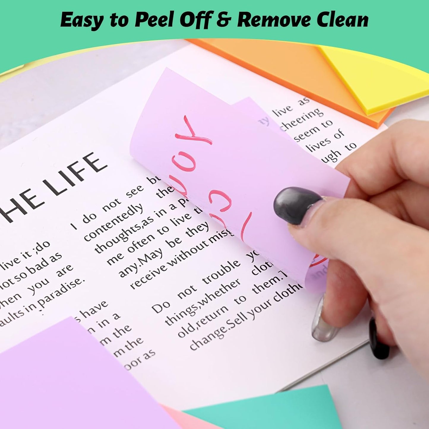800 Sheets Transparent Sticky Notes, 3x3 Inch 14 Pads Self-Adhesive Translucent Clear See Through Post Sticky Notes for Planner Office School College Teacher Student Supplies 6 Bright Color