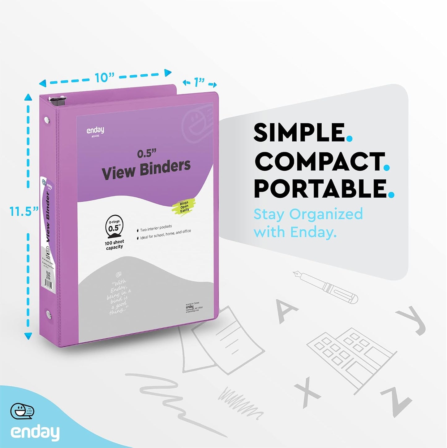 Enday 1 Inch Binder (6 Pack - Grey) 3 Ring Binder 1 inch with Clear View Cover and 2 Inside Pocket - for Letter Size 8.5 x 11'' Paper, Ideal for School Supplies, Office, and Home