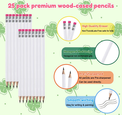 Adhere 25pcs Woodcase Pencils with Eraser Premium Pre-Sharpened Hexagon Graphite 2B pencils ideal for home, office writing including a Free Sharpener(Pink・25pcs)