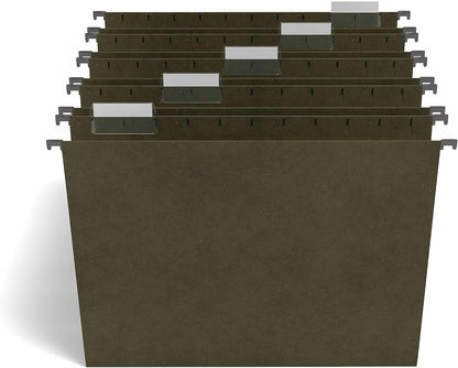 Staples Hanging File Folders, Letter Size, 1/5‑Cut Tabs, Standard Green, Includes Tabs & Paper Inserts – 25/Pack
