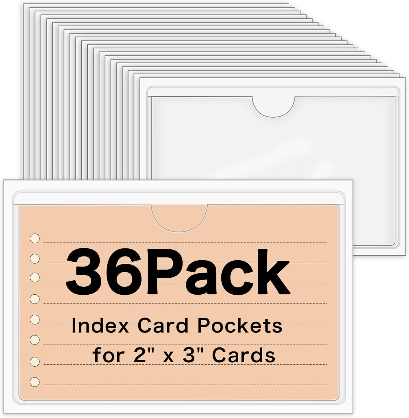 36 Pack 3" x 5" Index Card Holder Adhesive Plastic Label Holders Clear Tote Bag Labels Stickers for Organizing Storage Bins Library Card Shelves