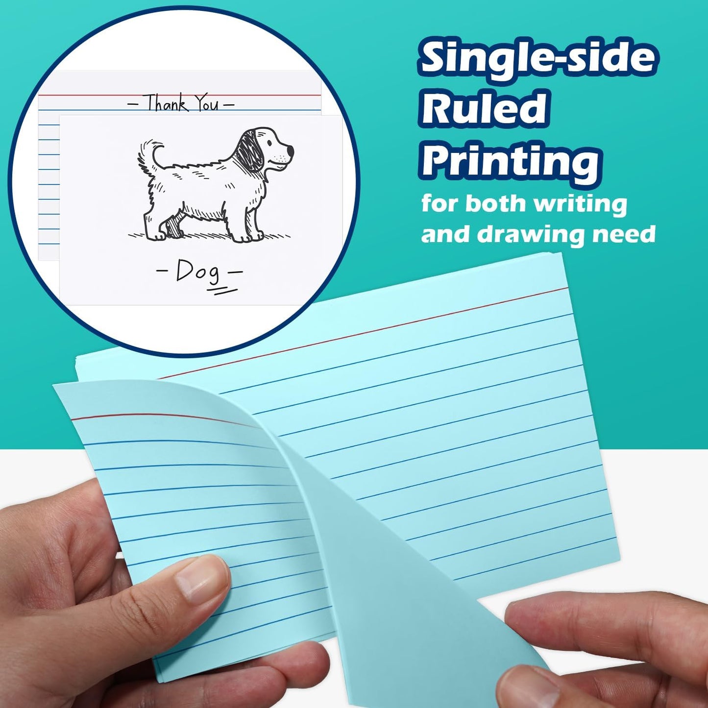 Index Cards 4x6 Lined Ruled Flash Note Cards 4" x 6", White, 100 Count, 220 GSM Heavy Weight