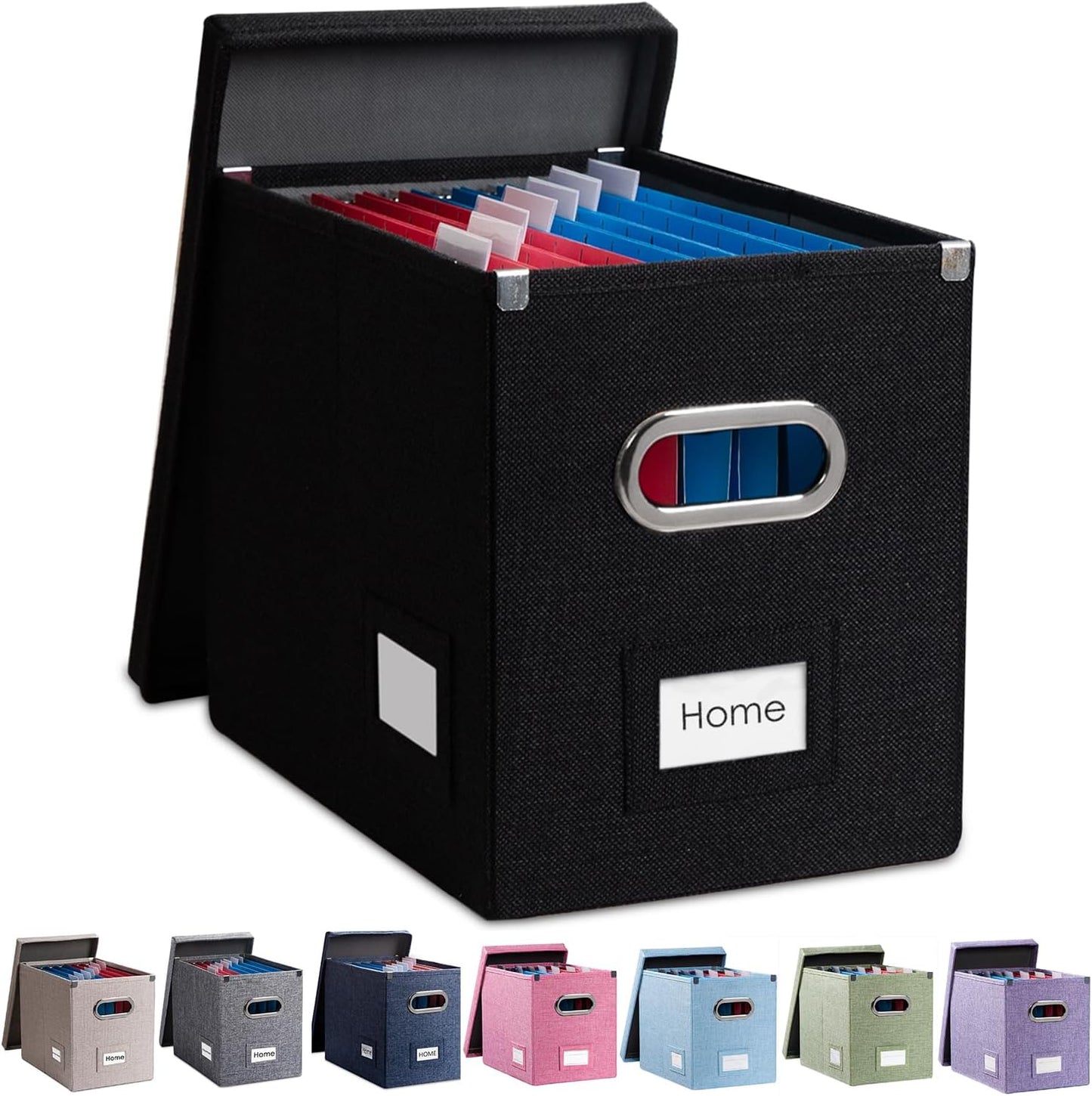 PRANDOM File Organizer Box - Collapsible Decorative Linen Filing Storage with Lids for Letter Size - Grey (14x9.3x10.8 inch)