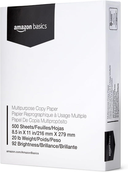 Amazon Basics Multipurpose Copy Printer Paper, 20 lb, 8.5 x 11 Inches, 10 Reams (5,000 Sheets), 92 Bright White
