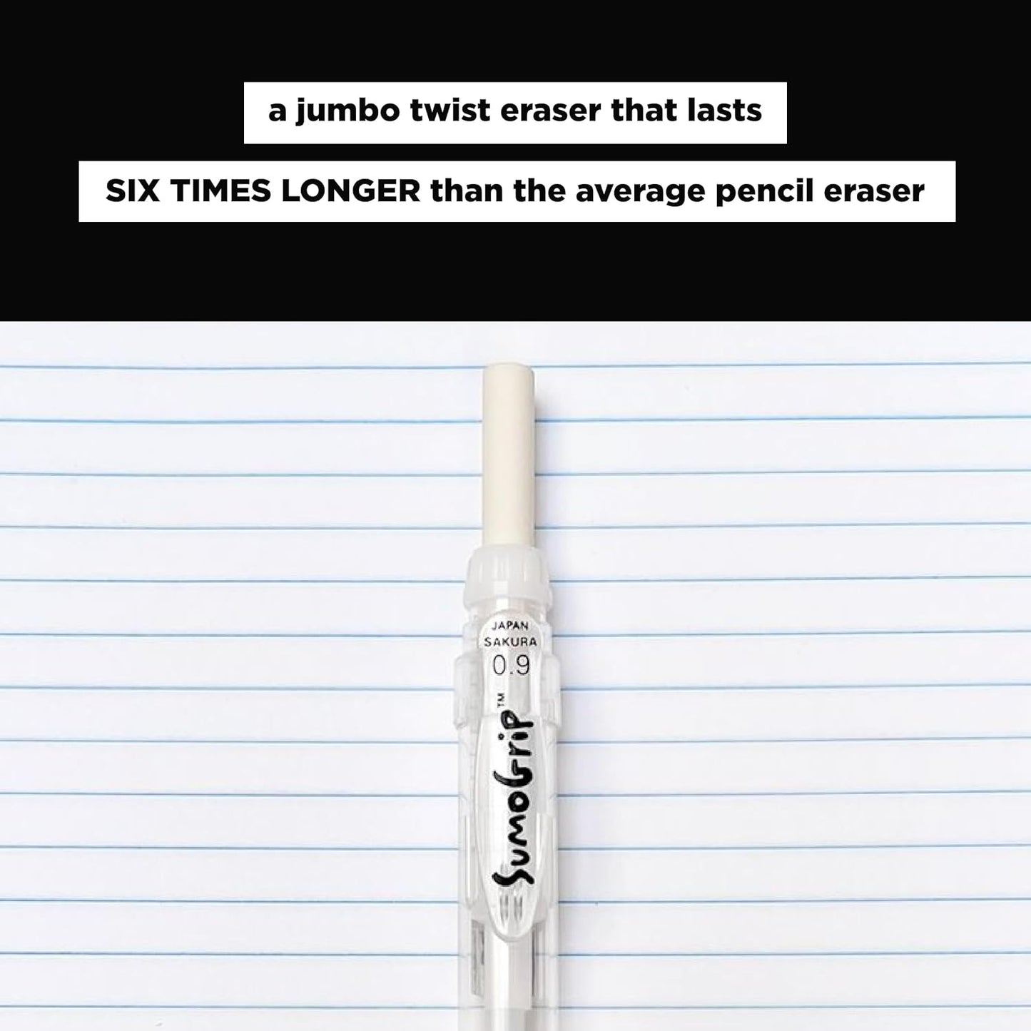 SAKURA 50280 SumoGrip 0.9-mm Pencil with Eraser, Clear
