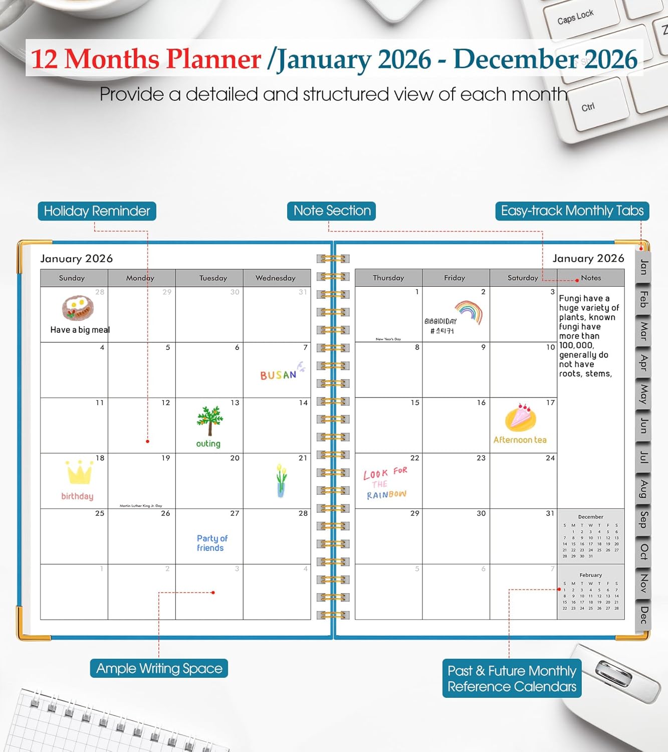 2026 Planner, Weekly and Monthly Calendar Planner from January 2026 - December 2026, 8.5" x 11" Hardcover Leather Hourly Appointment Book with Tabs, Spiral Daily Planners for School Work Home, Green