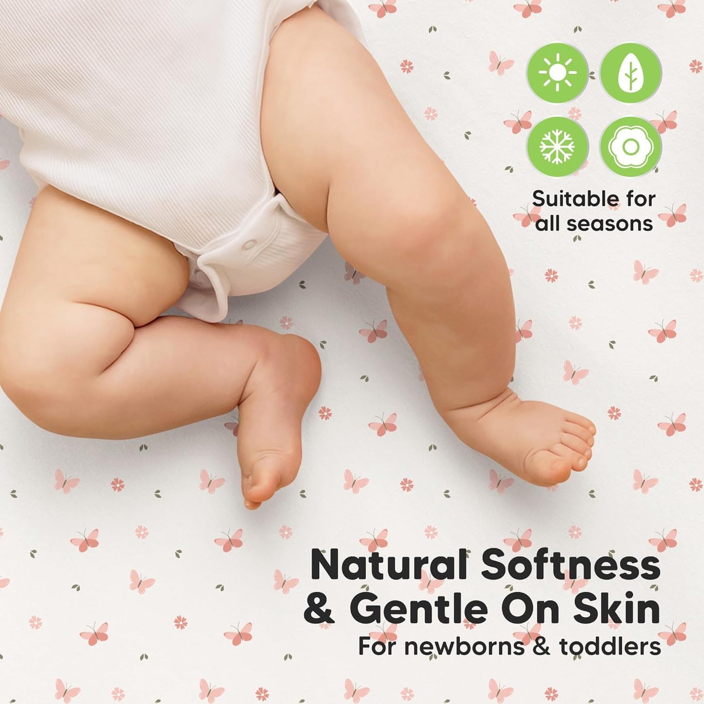 2-Pack Waterproof Crib Sheets for Boys, Girls - 52x28 Fitted Organic Cotton Baby Crib Sheets, Toddler Mattress Protector Cover, Washable, Soft & Durable Baby Bedding Essentials(Pine Grove)
