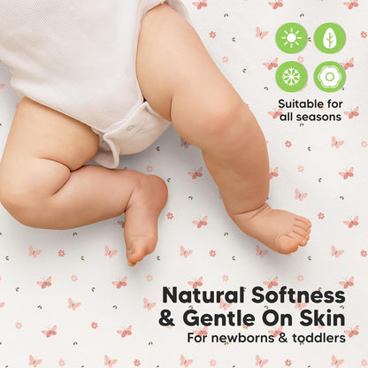 2-Pack Waterproof Crib Sheets for Boys, Girls - 52x28 Fitted Organic Cotton Baby Crib Sheets, Toddler Mattress Protector Cover, Washable, Soft & Durable Baby Bedding Essentials(Pine Grove)