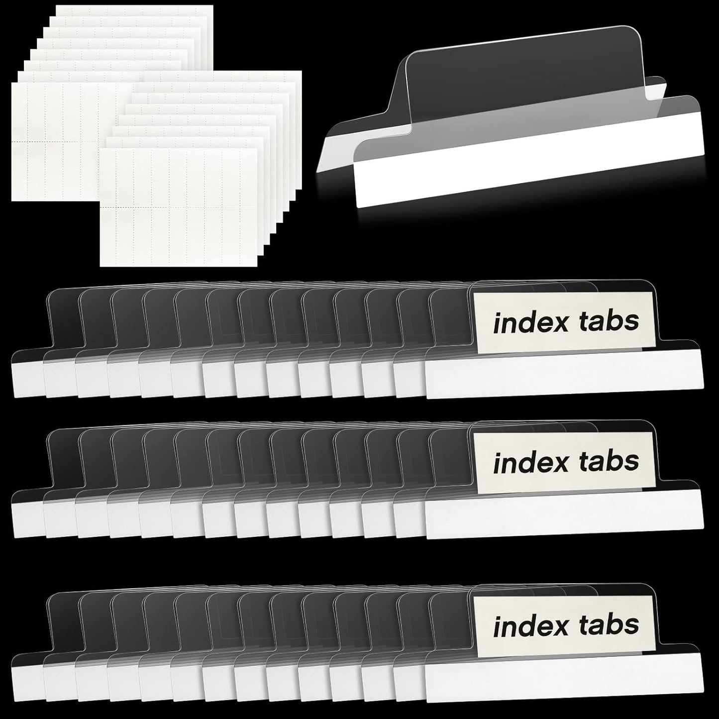 Gersoniel 100 Pieces 2 Inch Insertable Self-Adhesive Tabs with Printable Inserts with File Folder Labels Sticky Plastic Index Clear Divider Stick on File Self Adhesive for Books Page