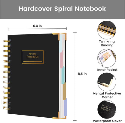 Hardcover Spiral Notebook with Tabs 8"x10" Large Spiral Lined Journals for Women with Dividers 240 Pages College Ruled Composition Notebook 5 Subject Notebook for Work, Back to School, Gifts, Purple