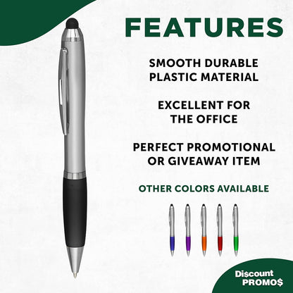 DISCOUNT PROMOS Custom Stylus Ballpoint Pens Set of 10/50/100, Personalized Bulk Pack - Black Ink, Great for Office, School, Business, Tradeshows, Events - Purple
